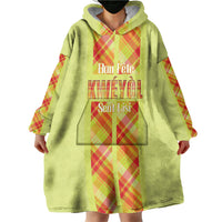 Personalized Bon Fete Kweyol Sent Lisi Wearable Blanket Hoodie Saint Lucia Creole Day Madras Motifs Yellow