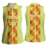 Personalized Bon Fete Kweyol Sent Lisi Women Sleeveless Polo Shirt Saint Lucia Creole Day Madras Motifs Yellow