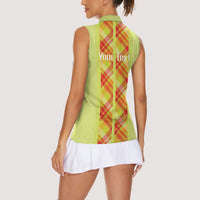 Personalized Bon Fete Kweyol Sent Lisi Women Sleeveless Polo Shirt Saint Lucia Creole Day Madras Motifs Yellow