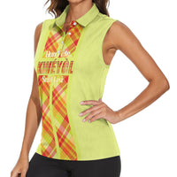 Personalized Bon Fete Kweyol Sent Lisi Women Sleeveless Polo Shirt Saint Lucia Creole Day Madras Motifs Yellow