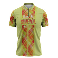 Personalized Bon Fete Kweyol Sent Lisi Zipper Polo Shirt Saint Lucia Creole Day Madras Motifs Yellow
