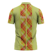 Personalized Bon Fete Kweyol Sent Lisi Zipper Polo Shirt Saint Lucia Creole Day Madras Motifs Yellow
