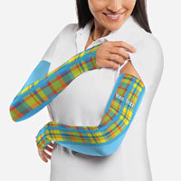Personalized Bon Fete Kweyol Sent Lisi Arm Sleeves Saint Lucia Creole Day Madras Motifs Blue