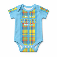 Personalized Bon Fete Kweyol Sent Lisi Baby Onesie Saint Lucia Creole Day Madras Motifs Blue