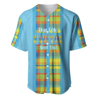 Personalized Bon Fete Kweyol Sent Lisi Baseball Jersey Saint Lucia Creole Day Madras Motifs Blue