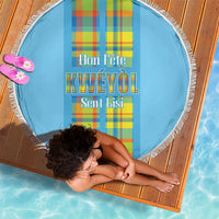 Bon Fete Kweyol Sent Lisi Beach Blanket Saint Lucia Creole Day Madras Motifs Blue