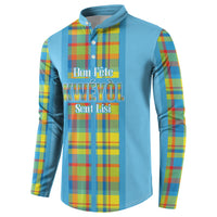 Personalized Bon Fete Kweyol Sent Lisi Button Sweatshirt Saint Lucia Creole Day Madras Motifs Blue