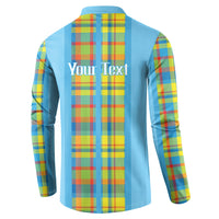 Personalized Bon Fete Kweyol Sent Lisi Button Sweatshirt Saint Lucia Creole Day Madras Motifs Blue