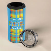 Personalized Bon Fete Kweyol Sent Lisi 4 in 1 Can Cooler Tumbler Saint Lucia Creole Day Madras Motifs Blue