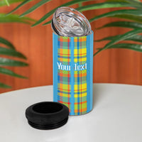 Personalized Bon Fete Kweyol Sent Lisi 4 in 1 Can Cooler Tumbler Saint Lucia Creole Day Madras Motifs Blue