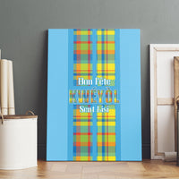 Bon Fete Kweyol Sent Lisi Canvas Wall Art Saint Lucia Creole Day Madras Motifs Blue