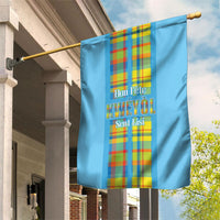 Bon Fete Kweyol Sent Lisi Garden Flag Saint Lucia Creole Day Madras Motifs Blue