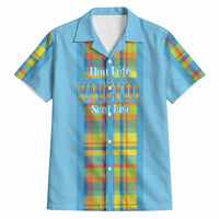 Personalized Bon Fete Kweyol Sent Lisi Hawaiian Shirt Saint Lucia Creole Day Madras Motifs Blue
