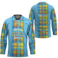 Personalized Bon Fete Kweyol Sent Lisi Hockey Jersey Saint Lucia Creole Day Madras Motifs Blue