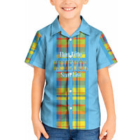 Personalized Bon Fete Kweyol Sent Lisi Kid Hawaiian Shirt Saint Lucia Creole Day Madras Motifs Blue