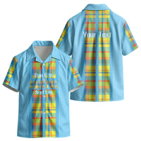 Personalized Bon Fete Kweyol Sent Lisi Kid Hawaiian Shirt Saint Lucia Creole Day Madras Motifs Blue