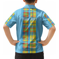 Personalized Bon Fete Kweyol Sent Lisi Kid Hawaiian Shirt Saint Lucia Creole Day Madras Motifs Blue
