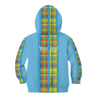 Personalized Bon Fete Kweyol Sent Lisi Kid Hoodie Saint Lucia Creole Day Madras Motifs Blue