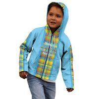 Personalized Bon Fete Kweyol Sent Lisi Kid Hoodie Saint Lucia Creole Day Madras Motifs Blue