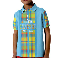 Personalized Bon Fete Kweyol Sent Lisi Kid Polo Shirt Saint Lucia Creole Day Madras Motifs Blue