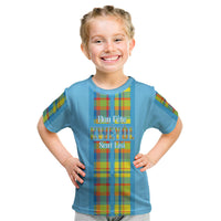 Personalized Bon Fete Kweyol Sent Lisi Kid T Shirt Saint Lucia Creole Day Madras Motifs Blue
