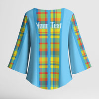 Personalized Bon Fete Kweyol Sent Lisi Kimono Sleeve Blouse Saint Lucia Creole Day Madras Motifs Blue