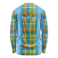 Personalized Bon Fete Kweyol Sent Lisi Long Sleeve Shirt Saint Lucia Creole Day Madras Motifs Blue
