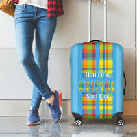 Bon Fete Kweyol Sent Lisi Luggage Cover Saint Lucia Creole Day Madras Motifs Blue