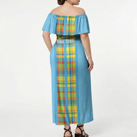 Personalized Bon Fete Kweyol Sent Lisi Off Shoulder Maxi Dress Saint Lucia Creole Day Madras Motifs Blue