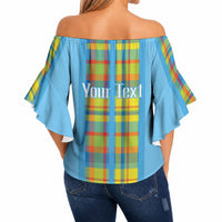 Personalized Bon Fete Kweyol Sent Lisi Off Shoulder Wrap Waist Top Saint Lucia Creole Day Madras Motifs Blue