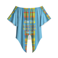 Personalized Bon Fete Kweyol Sent Lisi Off Shoulder Wrap Waist Top Saint Lucia Creole Day Madras Motifs Blue