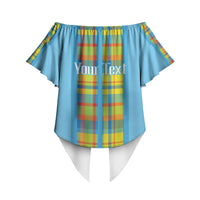 Personalized Bon Fete Kweyol Sent Lisi Off Shoulder Wrap Waist Top Saint Lucia Creole Day Madras Motifs Blue