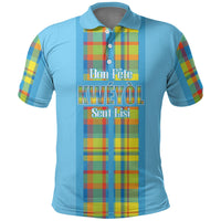 Personalized Bon Fete Kweyol Sent Lisi Polo Shirt Saint Lucia Creole Day Madras Motifs Blue