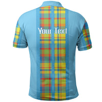Personalized Bon Fete Kweyol Sent Lisi Polo Shirt Saint Lucia Creole Day Madras Motifs Blue