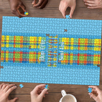 Bon Fete Kweyol Sent Lisi Puzzle Saint Lucia Creole Day Madras Motifs Blue