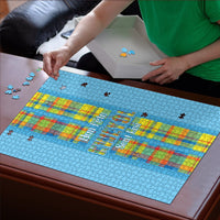 Bon Fete Kweyol Sent Lisi Puzzle Saint Lucia Creole Day Madras Motifs Blue