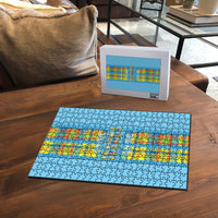 Bon Fete Kweyol Sent Lisi Puzzle Saint Lucia Creole Day Madras Motifs Blue