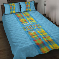 Bon Fete Kweyol Sent Lisi Quilt Bed Set Saint Lucia Creole Day Madras Motifs Blue
