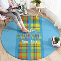 Bon Fete Kweyol Sent Lisi Round Carpet Saint Lucia Creole Day Madras Motifs Blue