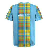 Personalized Bon Fete Kweyol Sent Lisi Rugby Jersey Saint Lucia Creole Day Madras Motifs Blue