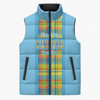 Personalized Bon Fete Kweyol Sent Lisi Sleeveless Puffer Jacket Saint Lucia Creole Day Madras Motifs Blue