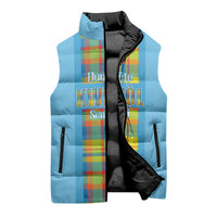 Personalized Bon Fete Kweyol Sent Lisi Sleeveless Puffer Jacket Saint Lucia Creole Day Madras Motifs Blue