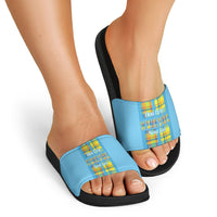 Bon Fete Kweyol Sent Lisi Slide Sandals Saint Lucia Creole Day Madras Motifs Blue