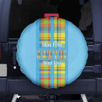 Bon Fete Kweyol Sent Lisi Spare Tire Cover Saint Lucia Creole Day Madras Motifs Blue