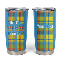 Personalized Bon Fete Kweyol Sent Lisi Tumbler Cup Saint Lucia Creole Day Madras Motifs Blue