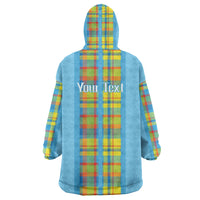 Personalized Bon Fete Kweyol Sent Lisi Wearable Blanket Hoodie Saint Lucia Creole Day Madras Motifs Blue