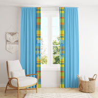 Bon Fete Kweyol Sent Lisi Window Curtain Saint Lucia Creole Day Madras Motifs Blue