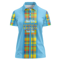 Personalized Bon Fete Kweyol Sent Lisi Women Polo Shirt Saint Lucia Creole Day Madras Motifs Blue