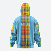 Personalized Bon Fete Kweyol Sent Lisi Zip Hoodie Saint Lucia Creole Day Madras Motifs Blue