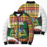 Personalized Bon Fete Kweyol Dominica Bomber Puffer Jacket Creole Day Coat Of Arms Madras Motifs
